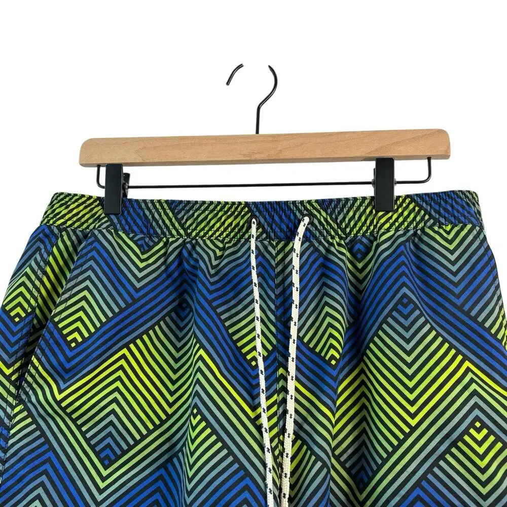 Psycho Bunny Swim Trunks Large Blue Green Adrian Chevron Logo Board Shorts Beach